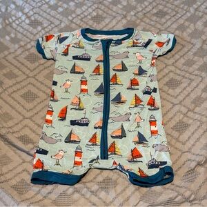 Little Sleepies 6–12M Shorty Zippy Romper – Set Sail Nautical Boats Lighthouse